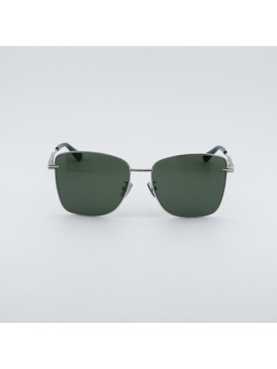 Bottega Veneta BV1237S 003 Sunglasses Silver Square Frame, Green Lenses